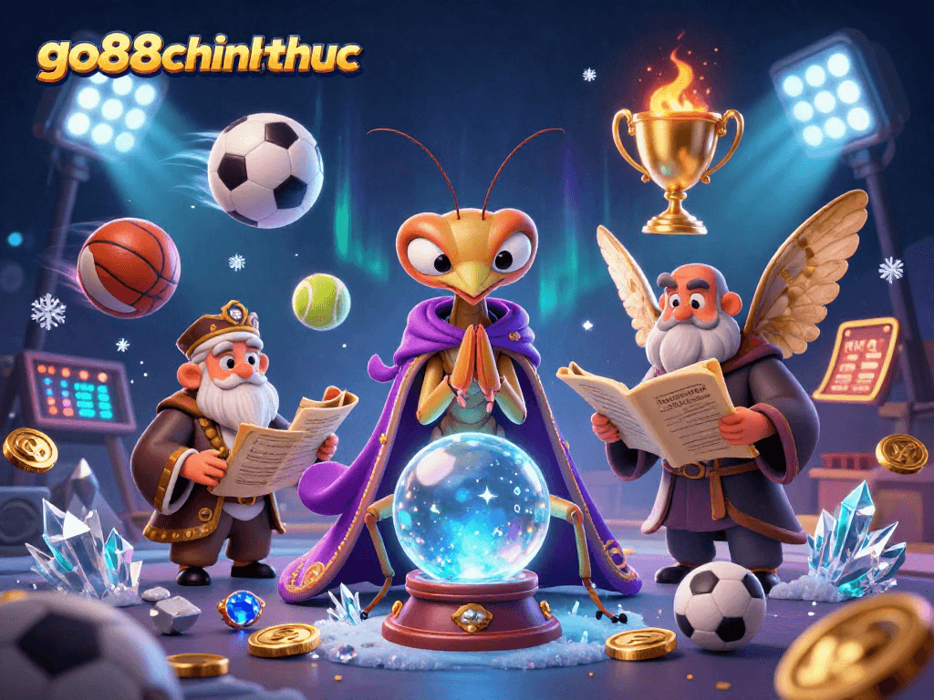 Experience the enchanting go88chinhthuc world with a fortune teller and sports elements in an exciting casino scene.