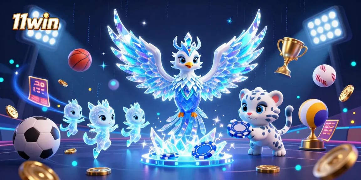 Bet on exciting games with 11win as the 3D ice phoenix and sports elements illuminate the scene.