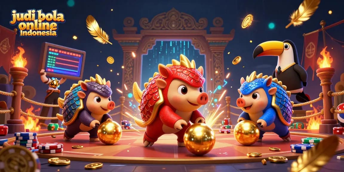 Experience thrilling judi bola online indonesia action as pangolins battle in a vibrant casino environment.