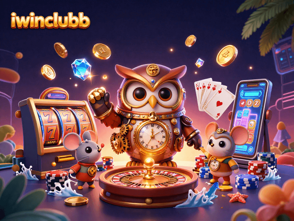 Experience iwinclubb's vibrant casino dynamics with a time-traveler owl and captivating game elements.