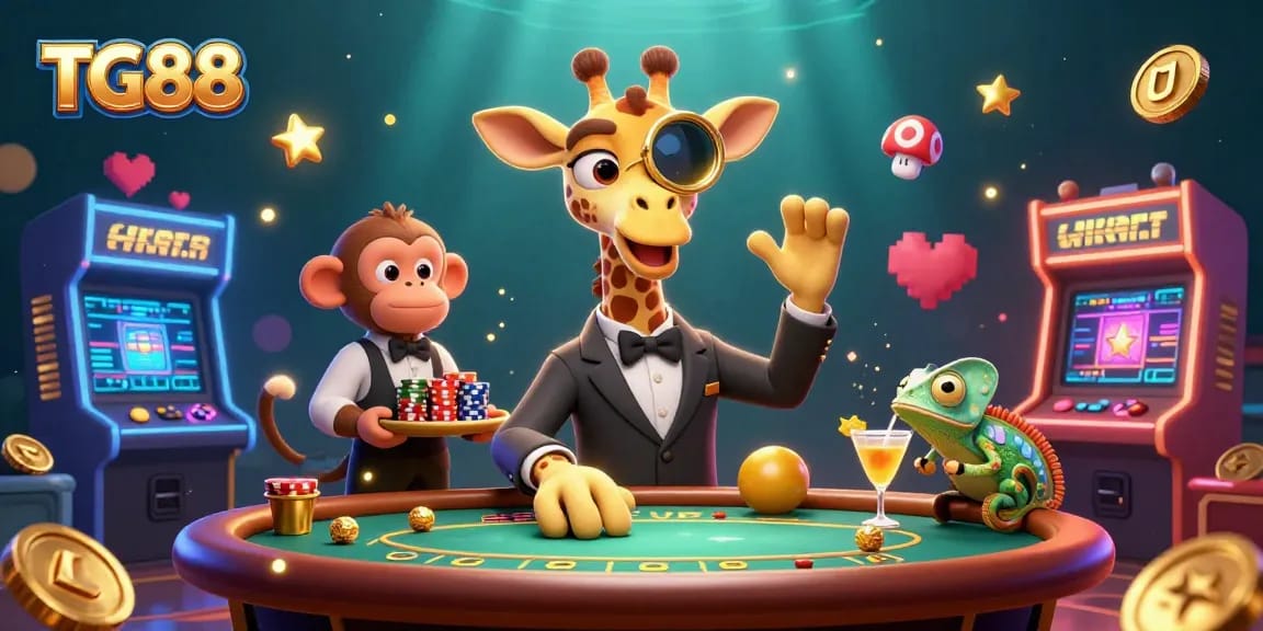 Engage in thrilling gameplay at TG88, showcasing vibrant casino elements and unique characters.