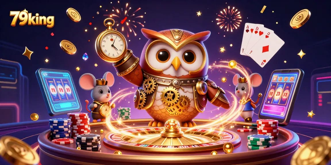 Experience thrilling 79king action with a lively casino scene featuring vibrant characters and games.
