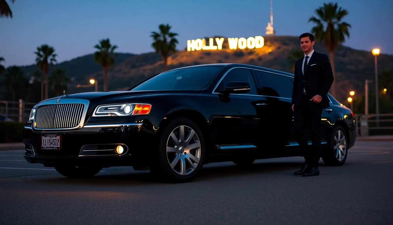 Hollywood Town Car and Limousine showcasing premium service with a luxury vehicle in Los Angeles.