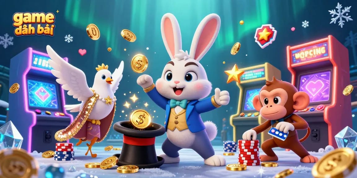 Experience game đánh bài with dynamic characters amidst a vibrant casino scene filled with action.