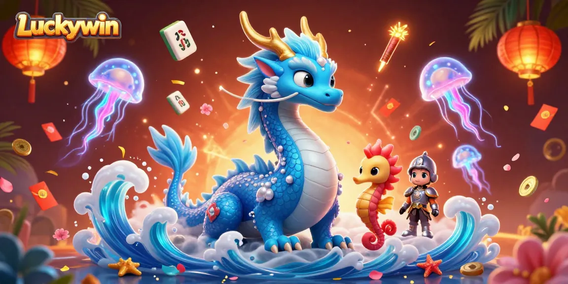 Experience the thrill of Luckywin with vivid casino elements, gold coins, and oceanic characters.