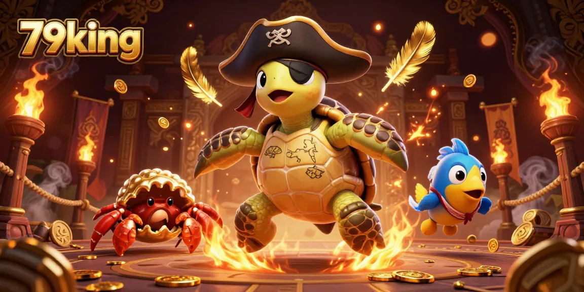 Experience thrilling adventures at 79king, where a pirate turtle and friends navigate sunken treasures.