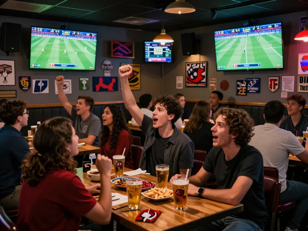 Experience xem truc tiep bong da live in an exciting sports bar atmosphere filled with cheering fans.