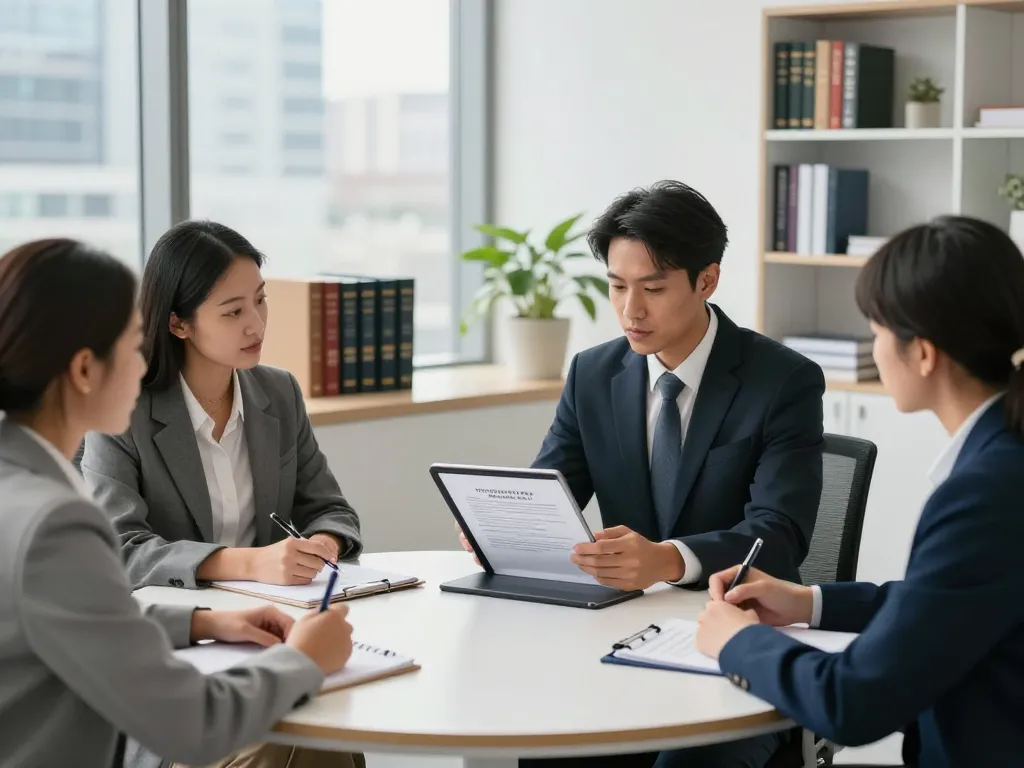 Business incorporation lawyer Ontario consulting a startup team in a bright corporate office, fostering collaboration and clarity.