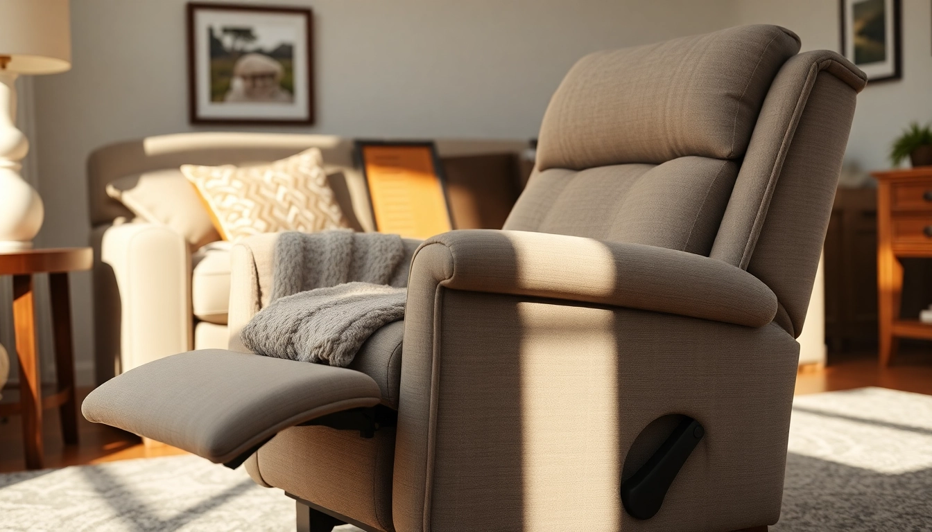 Relaxing in a sleeper lift chair recliner with soft fabrics and warm lighting.