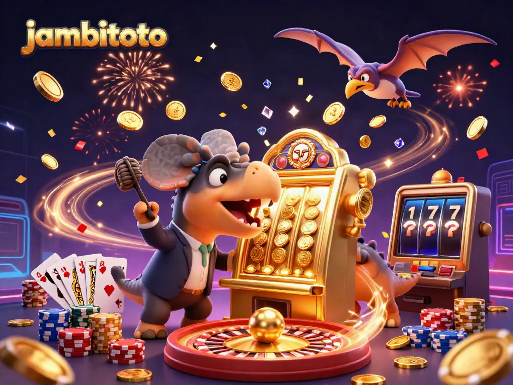 Engage with exciting gameplay at jambitoto while watching a pachycephalosaurus celebrate jackpot wins.