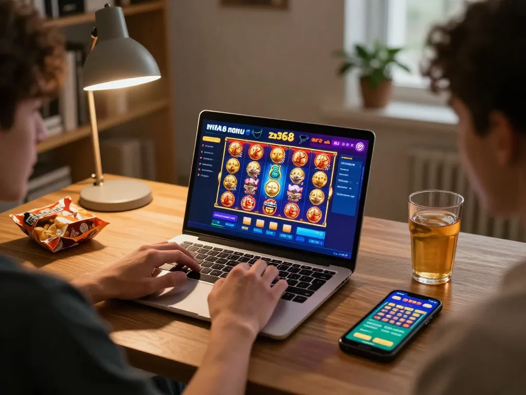 Player enjoying zb368 nohu on a laptop in a cozy home setting