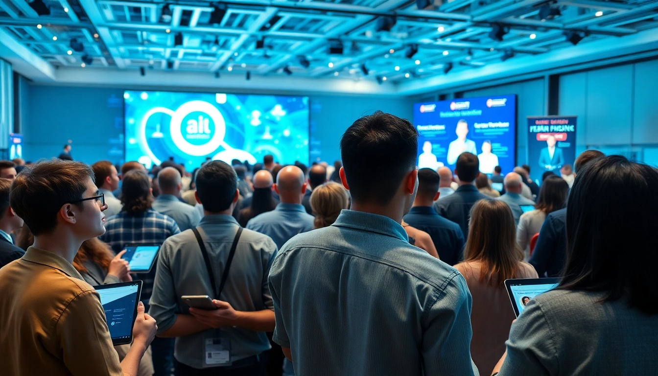Attendees engaging at an AI and emerging technology conference, highlighting innovations.