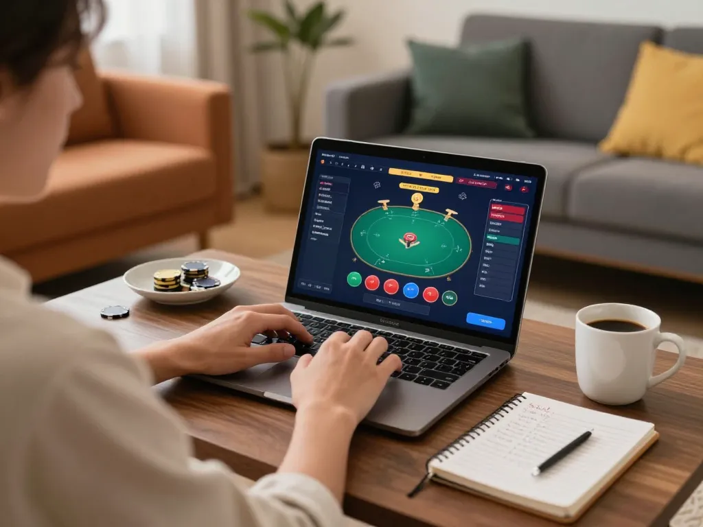 UU88 player engaged in exciting online poker session with strategy notes on the table