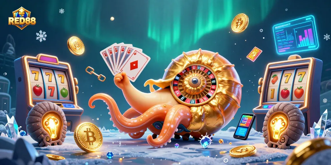 Join the action at RED88 with a glowing nautilus roulette wheel and vibrant slot games