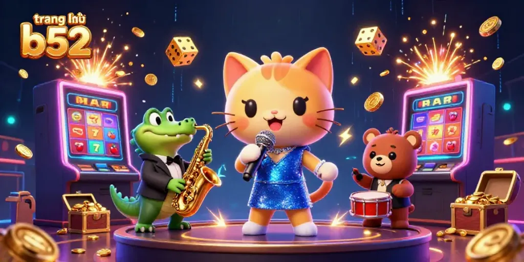 Engage with thrilling gameplay at trang chủ b52 surrounded by casino elements and vibrant characters.