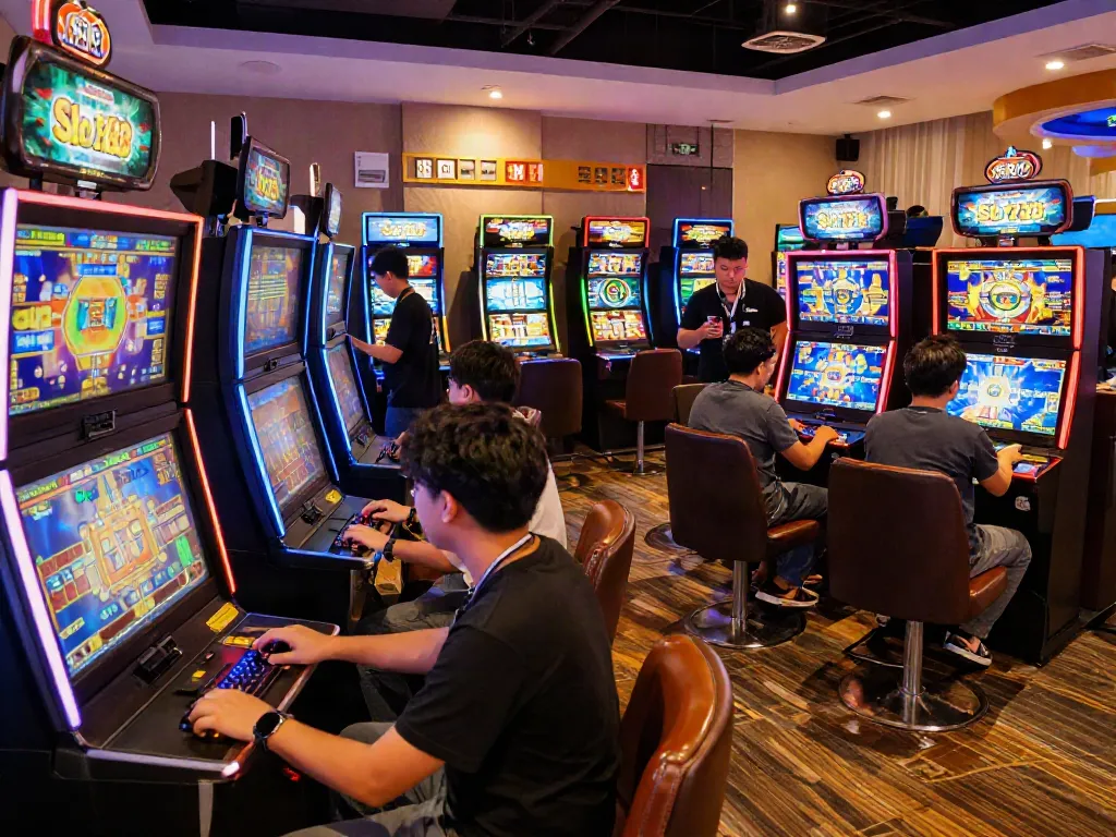 Engaging scene of players enjoying slot gacor machines in a vibrant casino atmosphere.