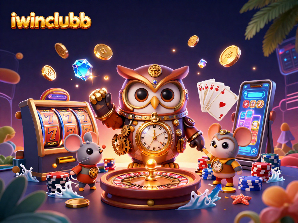 Experience iwinclubb's vibrant casino dynamics with a time-traveler owl and captivating game elements.
