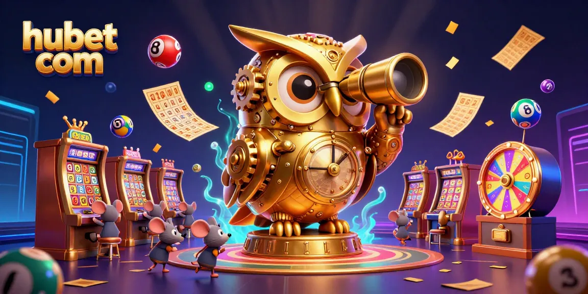 Engage with hubet com through a vibrant scene of gambling activity featuring animated characters and casino elements.