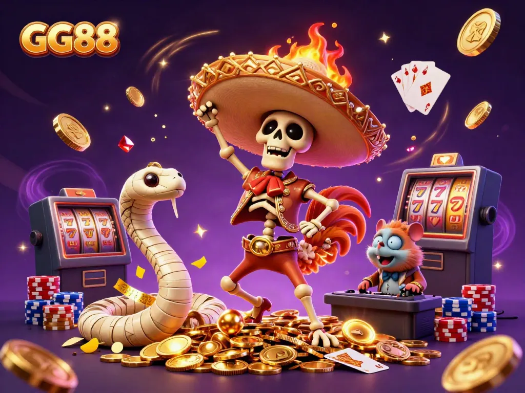 Experience the dynamic energy of GG88 in a vibrant casino scene with winning elements.