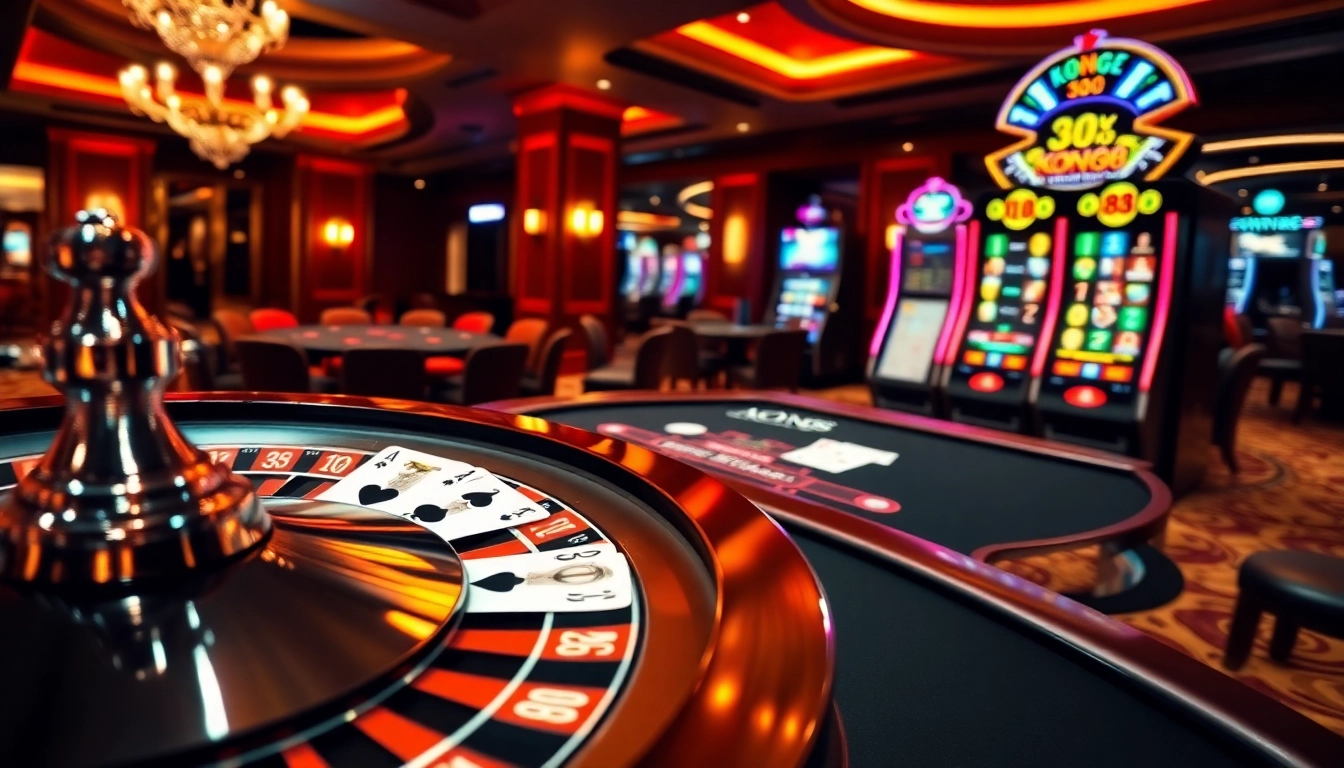 KONG88 showcases thrilling roulette and blackjack tables, emphasizing excitement and luxury in gambling.
