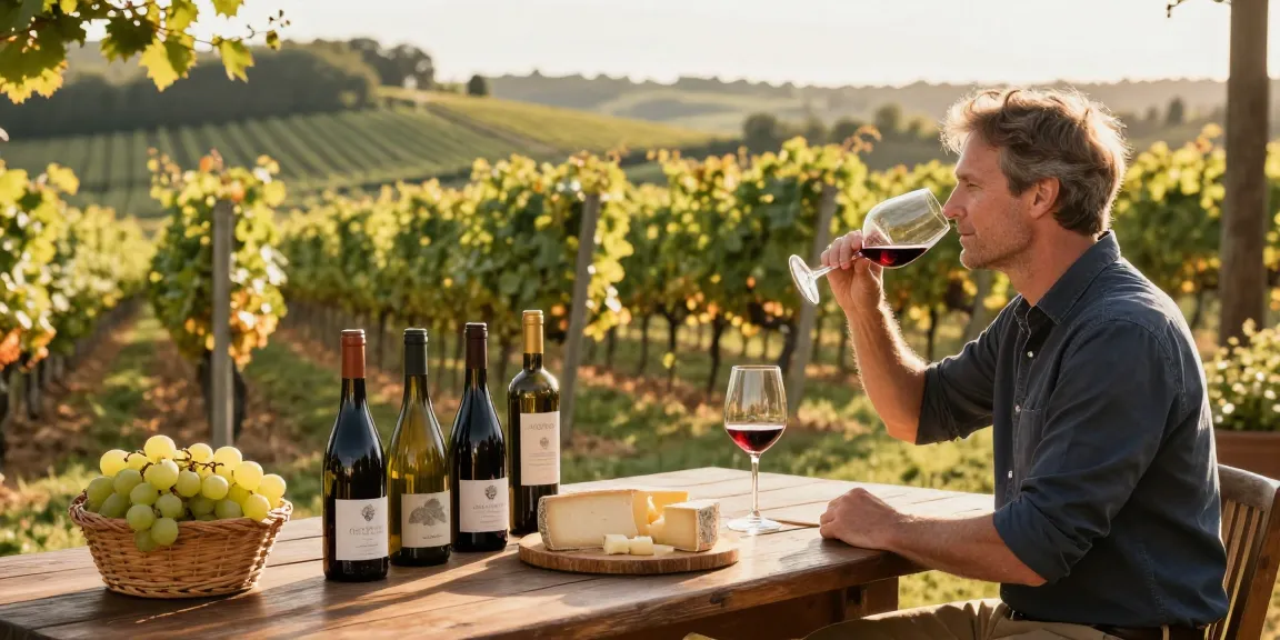 Dave enjoying a refined wine tasting experience amid a sunlit vineyard.