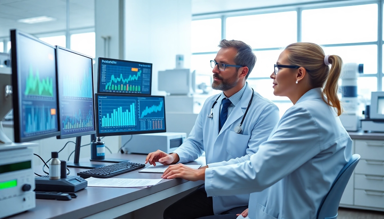 Analyze Retatrutide data in a modern lab setting with advanced technology visuals.