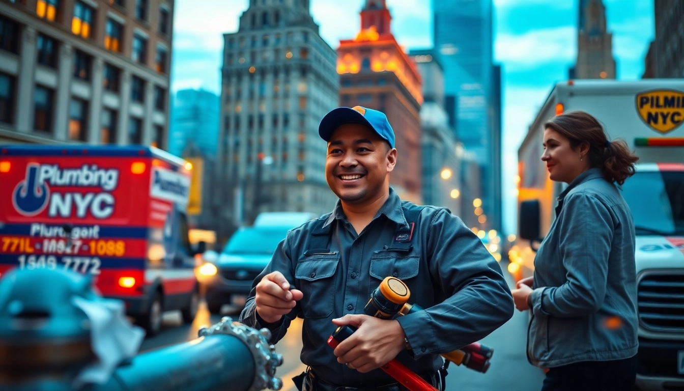 Professional emergency plumber Manhattan addressing a plumbing crisis in NYC at dusk.