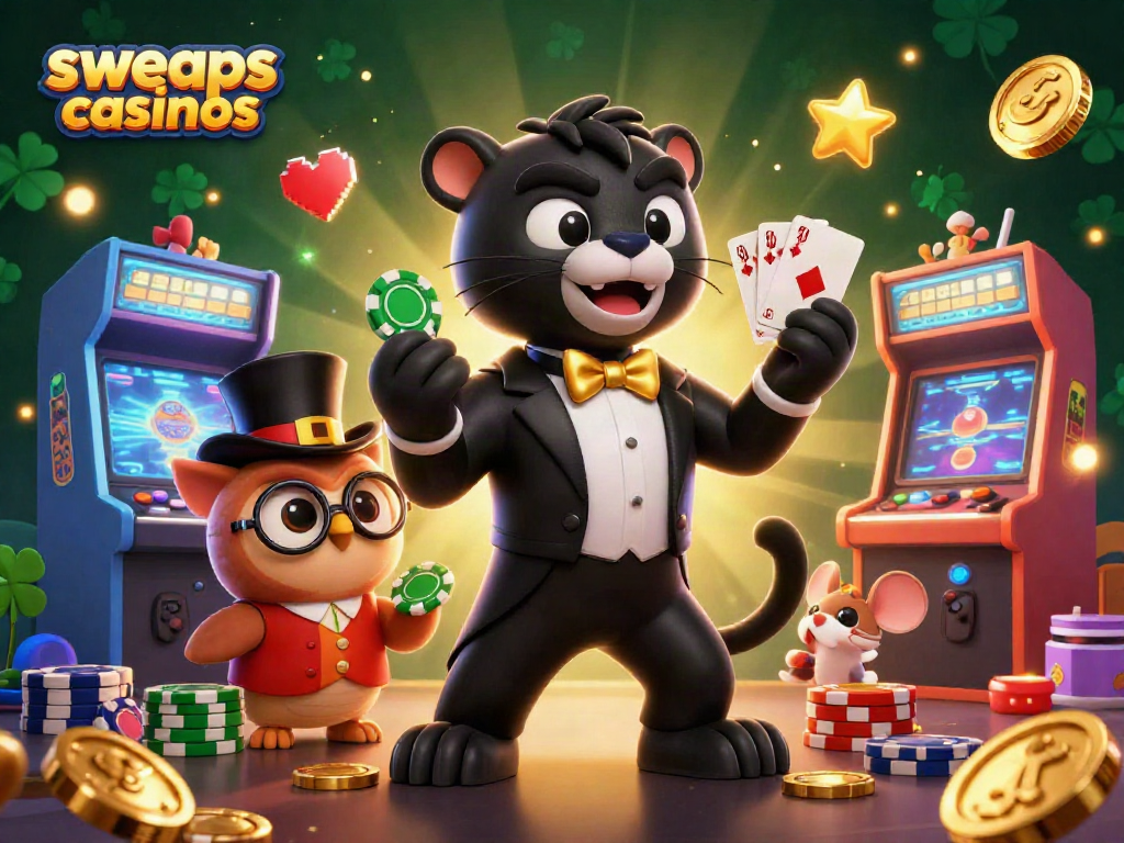 Experience the thrill of sweeps casinos with our 3D cartoon characters engaging in vibrant gaming action.