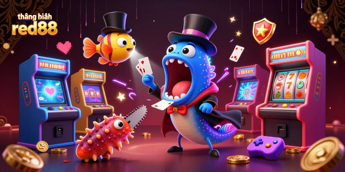 Engaging 3D illustration showcasing thương hiệu red88 with animated sea creatures in a magical casino setting, filled with vibrant gaming elements.