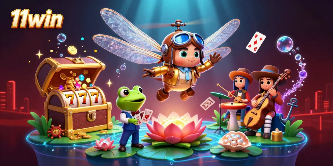 Experience the excitement of 11win at a vibrant lily pad casino with a dragonfly pilot and frog dealer.
