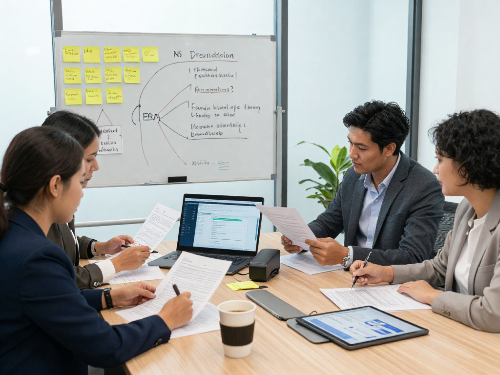 Team collaborating on document fraud detection tools in a modern office.