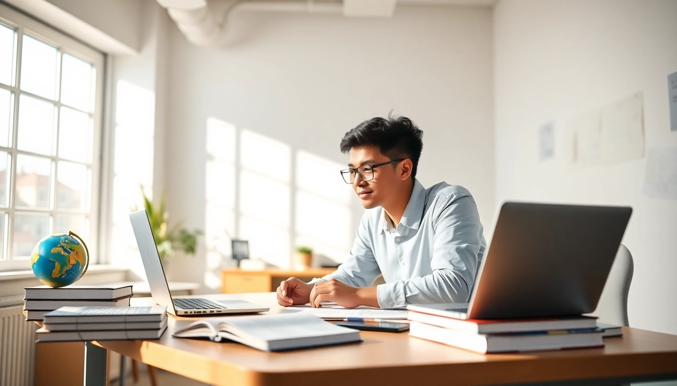 Utilizing remote exam assistance in a bright study environment with a laptop and educational materials.