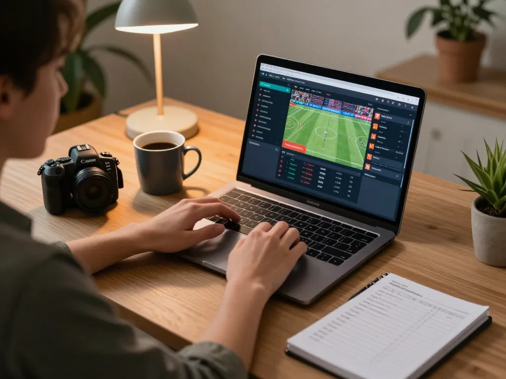 Engaging in FC88 online sports betting from a cozy home office setup showcasing live betting interface