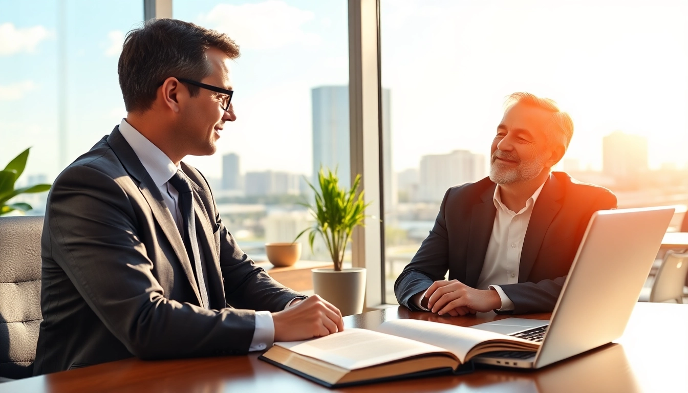 Clearwater truck accident lawyer consulting with a client in a professional setting, exuding empathy and expertise.