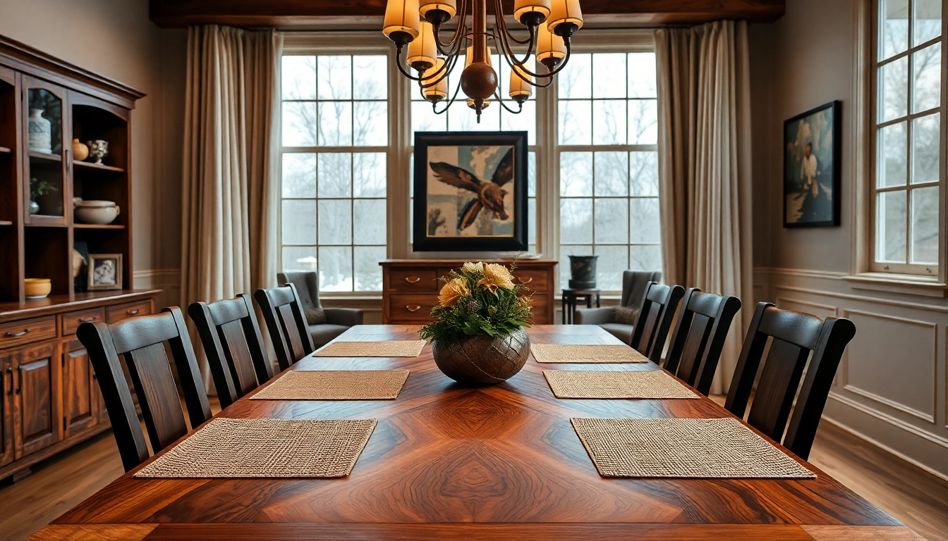 Grand Rapids Michigan furniture showcasing a handcrafted, solid hardwood dining table with stylish seating.