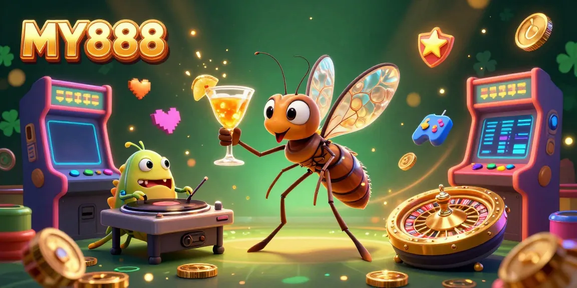 Engage with MY888's thrilling casino adventure featuring a frozen mosquito mascot, trilobite DJ, and roulette elements.