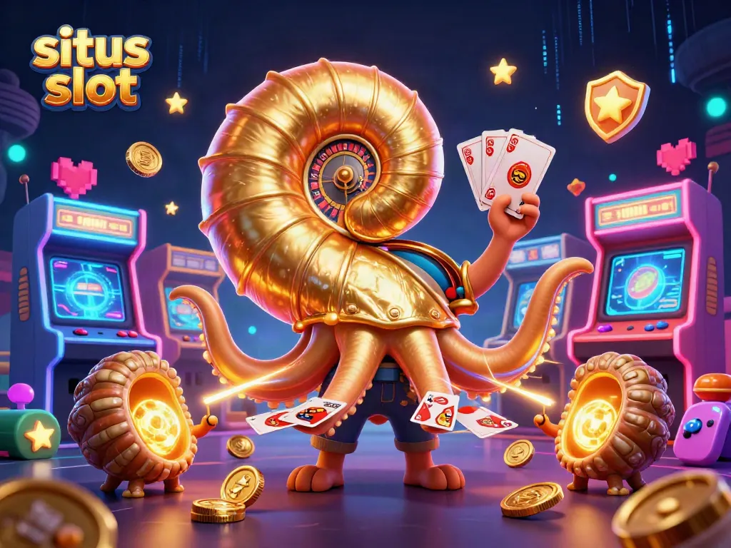 Engaging illustration of situs slot experience featuring a giant nautilus and vibrant gaming elements.
