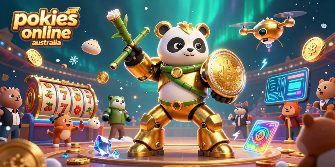 Play pokies online australia in exhilarating 3D illustration with vibrant casino elements.