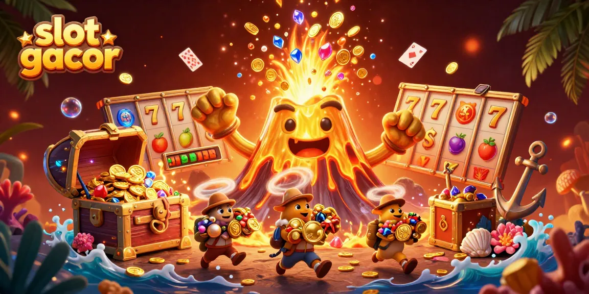 Mengguncang keberuntungan di slot gacor dengan kostum kasino penuh warna dan simbol jackpot berkilau.