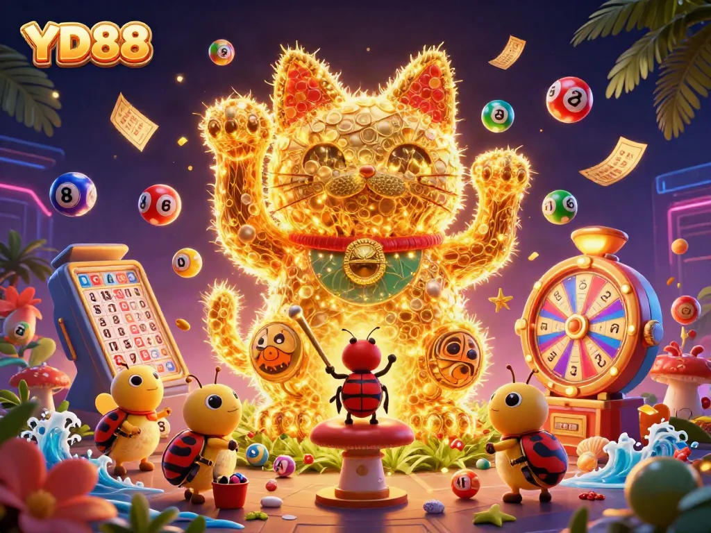 Experience the excitement of YD88 with vibrant themes, gold fireflies, and lively casino symbols.