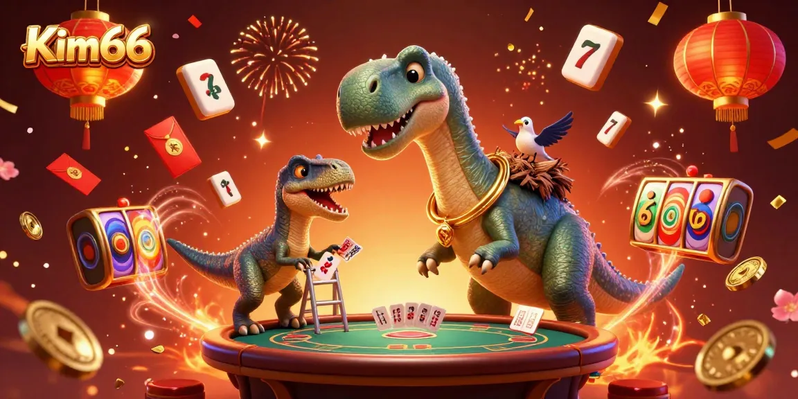 Engage with Kim66's thrilling online casino atmosphere featuring vibrant characters and game elements.