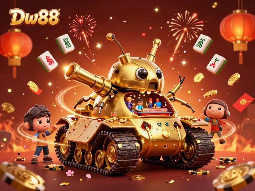 Engaging scene showcasing DW88's vibrant casino atmosphere with golden beetle tank and festive elements.