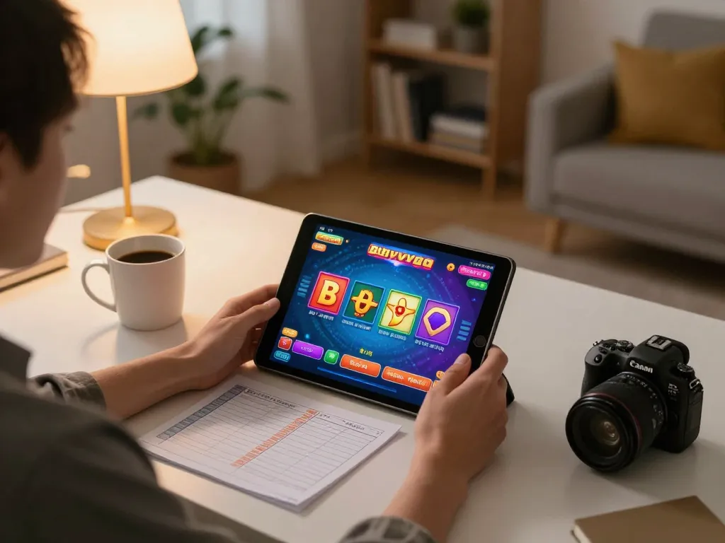 Engaging with 88vvgo on a tablet during a cozy home gambling session.