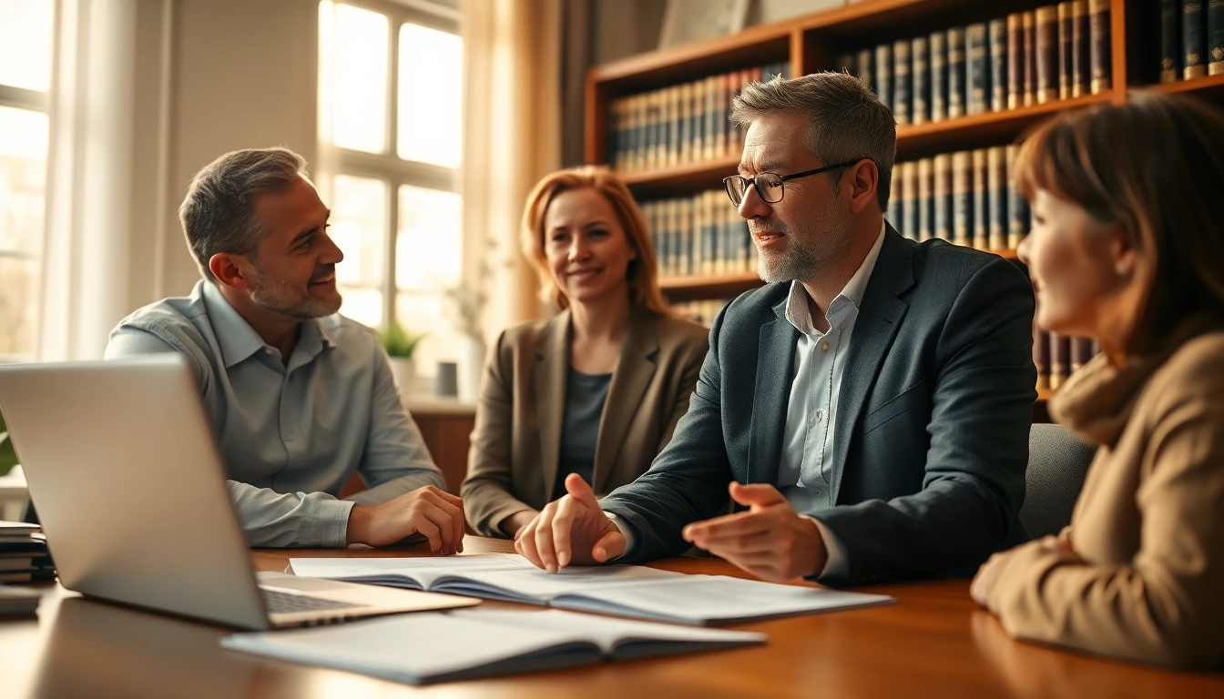 Enduring Guardian legal advisor guiding a family in an office setting, emphasizing trust and support.