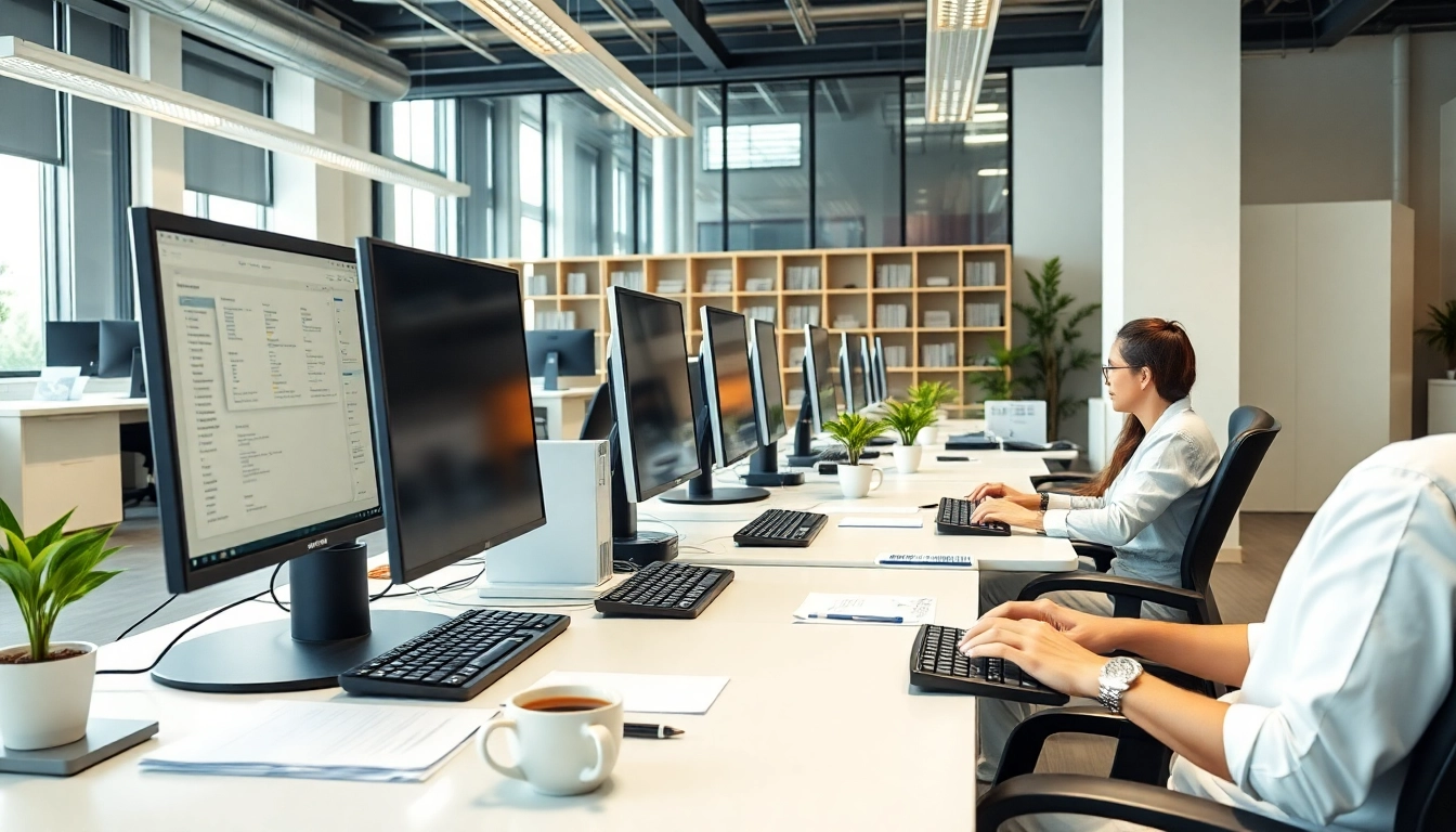 Typing Center with modern equipment in a bright, professional workspace setting.