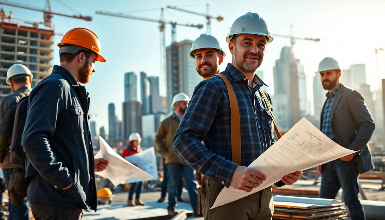 Manhattan Commercial General Contractor leading a construction crew at a busy building site.
