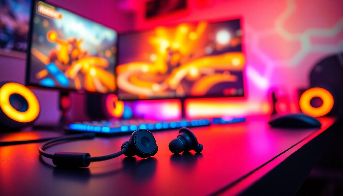 Experience the precision of PRO60 Gaming Earbuds with sleek design and vibrant setup.