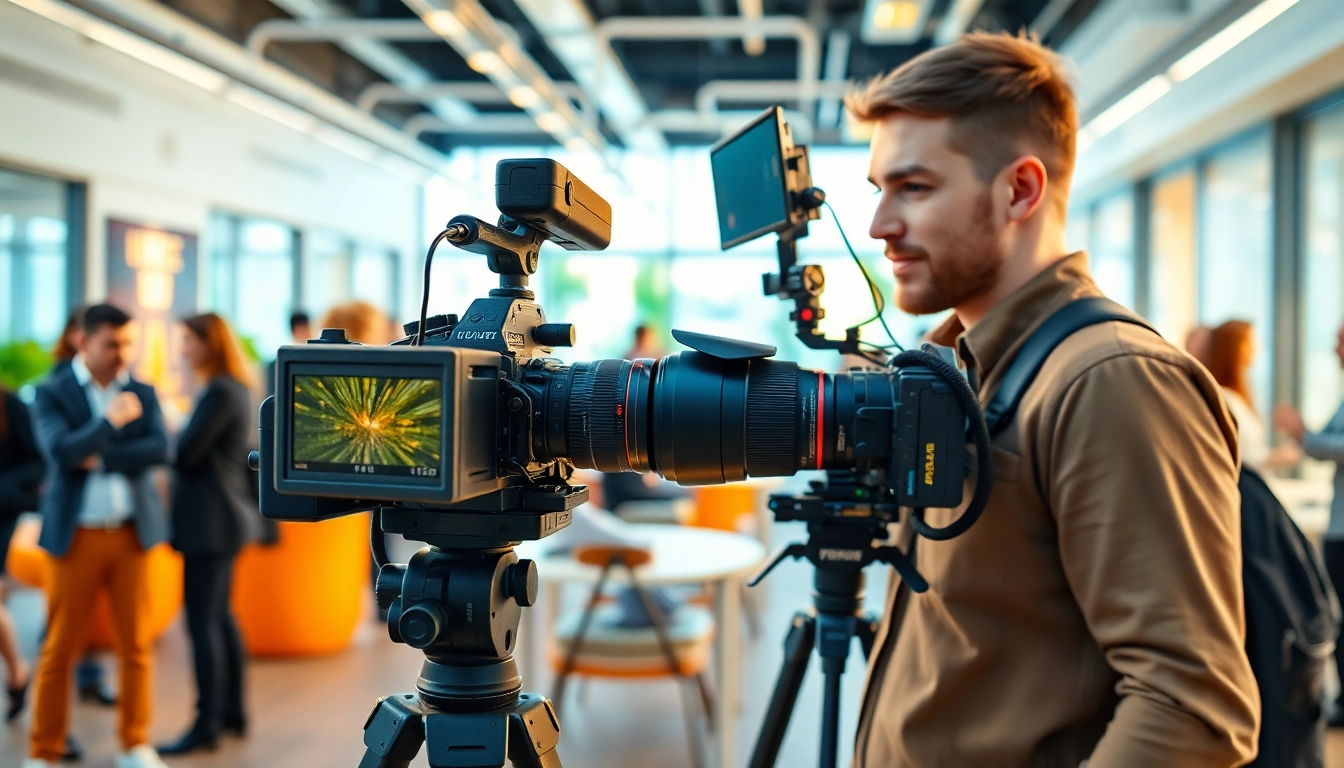 Engaged scene of commercial videography in action featuring a professional videographer.