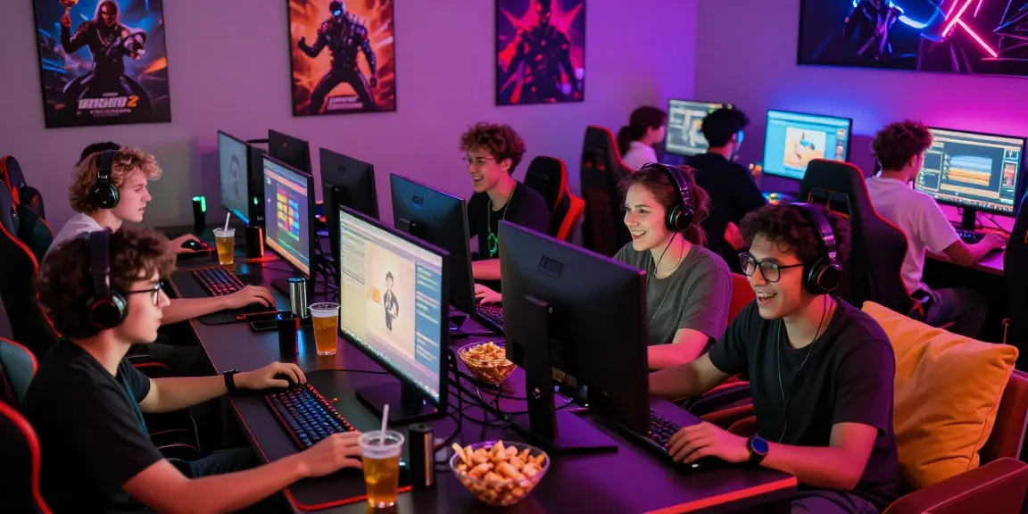 Group enjoying an adult game together in a vibrant gaming lounge