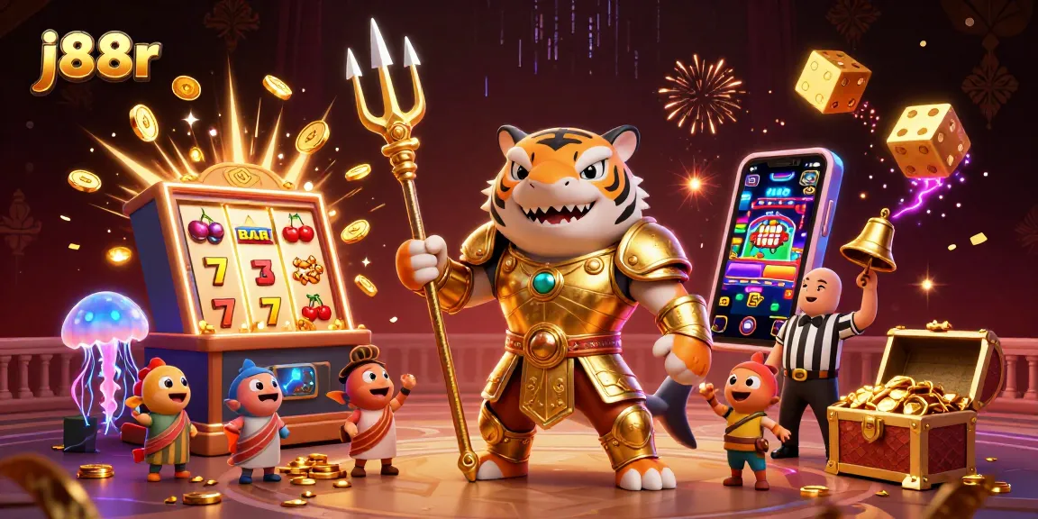 Join the thrilling j88r slot machine adventure with vibrant characters and an underwater casino theme.